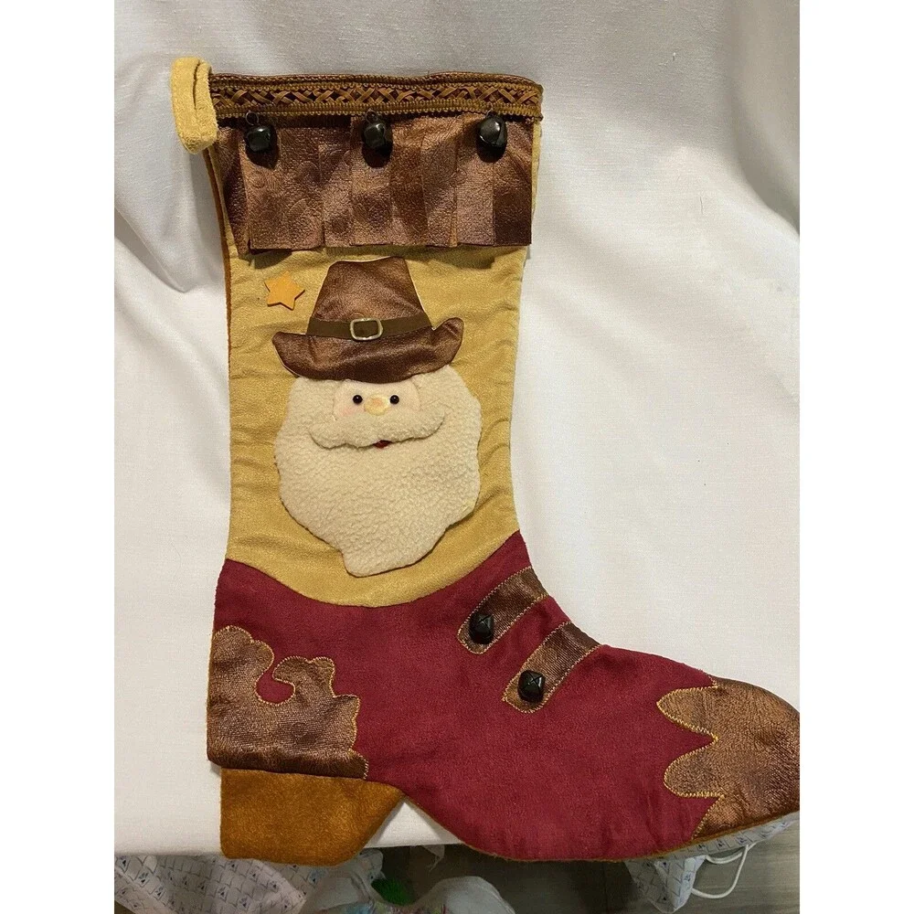 Stocking Christmas Cowboy Boot Christmas red boot With Santa Western Style Decor